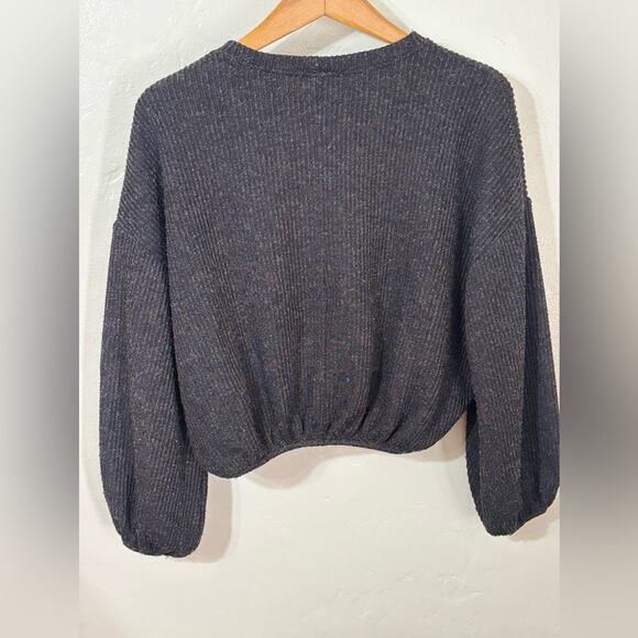 Zara Charcoal Ribbed Knit Crew Cropped Sweater Made in Portugal Small S - Picture 6 of 6